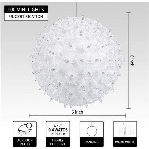 6” Christmas Starlight Sphere Outdoor Clear Lighted Ball Hanging Lights - Picture 4 of 7